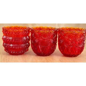Vintage Faroy Ruby Red Amberina Votive Candle/Toothpick Holders 2.5"